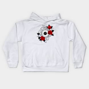 Contour Clock with Red Roses Kids Hoodie